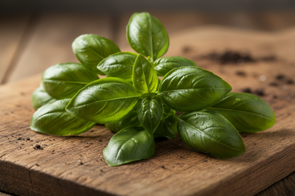 close up product photo rustic, simple, basil