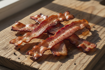 close up, rustic, simple product photo of bacon