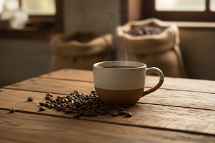 close up, rustic, simple product photo of coffee