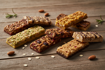 close up, rustic, simple, product photo of protein bars