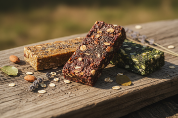 close up, rustic, simple product photo of protein bars