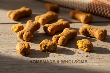 close up, simple, rustic, product photo of crunchy dog treats