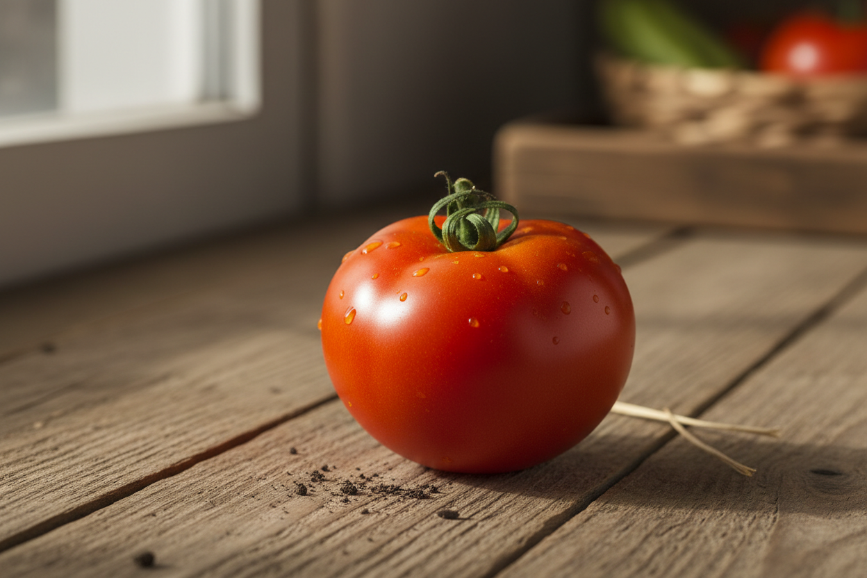 close up, simple, rustic product photo tomato