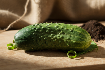 rustic, simple, close up product photo cucumber