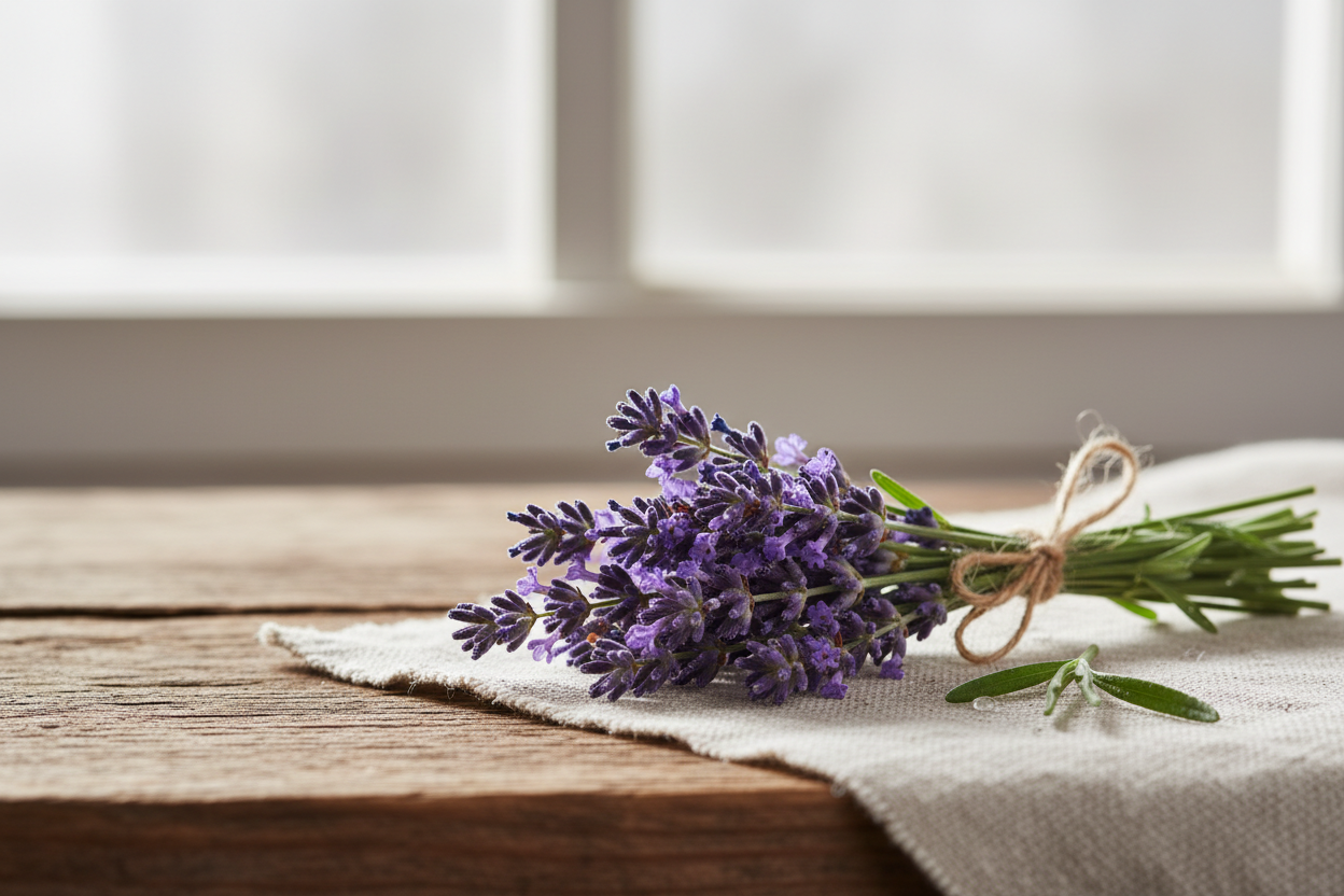 rustic, simple, close up product photo lavender