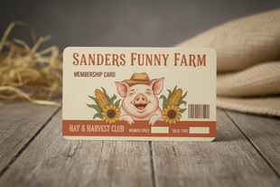 simple, clean, rustic, close up product photo for Sanders Funny Farm Member Credits